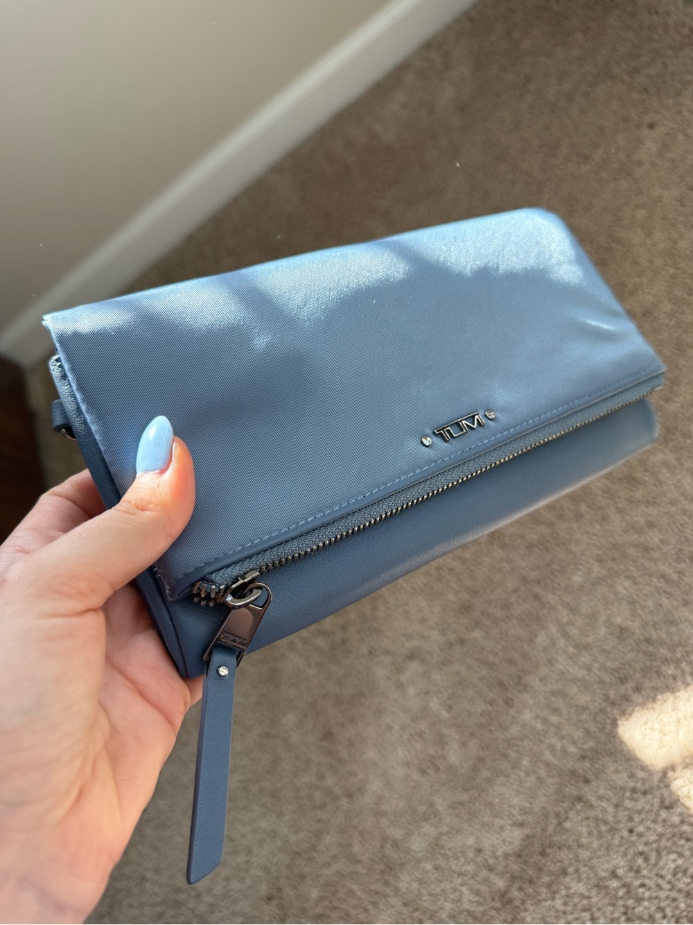 NWOT! TUMI voyager  Women's Dusty Blue Nylon Fold-Over Clutch